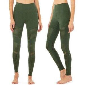 Alo Yoga Moto Leggings Olive Green High Waisted Full Length Workout Extra Small